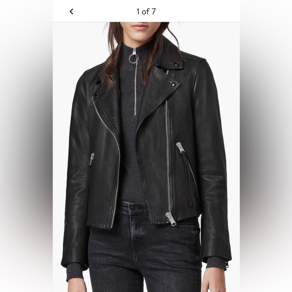 AllSaints Dalby black leather moto jacket size 8